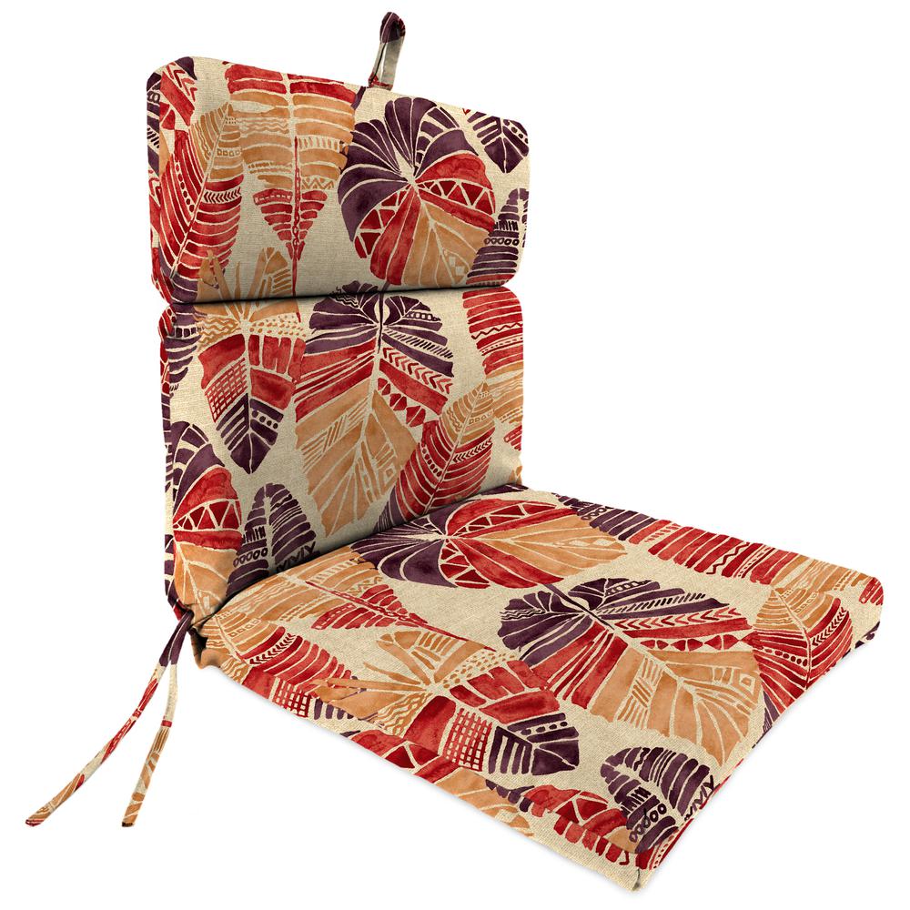 Hixon Sunset Beige Leaves French Edge Outdoor Chair Cushion with Ties. Picture 1