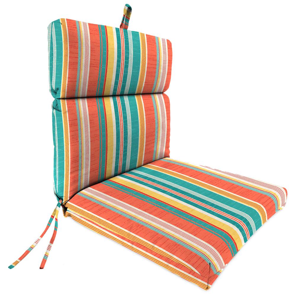 Kodi Cornhusk Multi Stripe French Edge Outdoor Chair Cushion with Ties. Picture 1