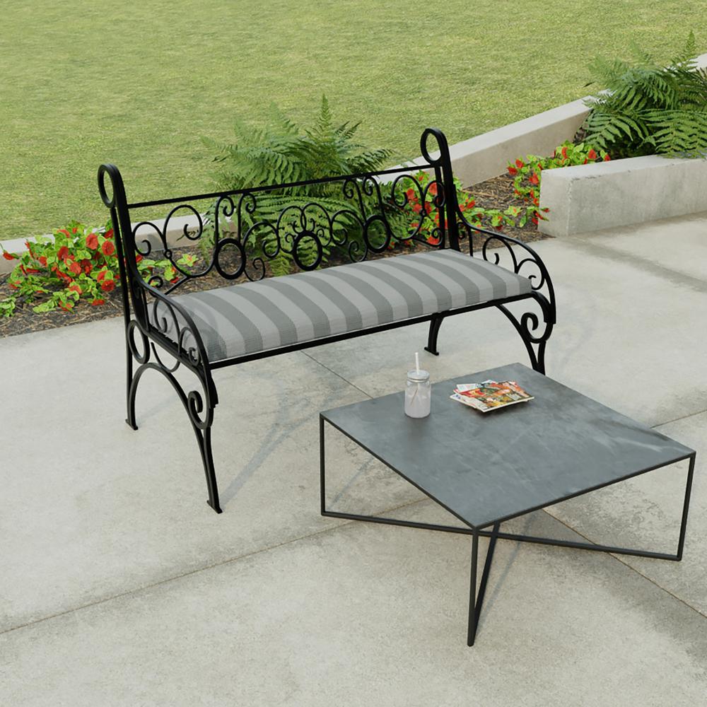 Conway Smoke Grey Stripe Outdoor Settee Swing Bench Cushion with Ties. Picture 3