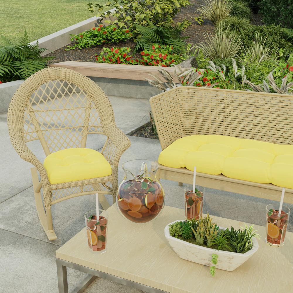 Sunray Yellow Tufted Outdoor Seat Cushion with Rounded Back Corners (2-Pack). Picture 3