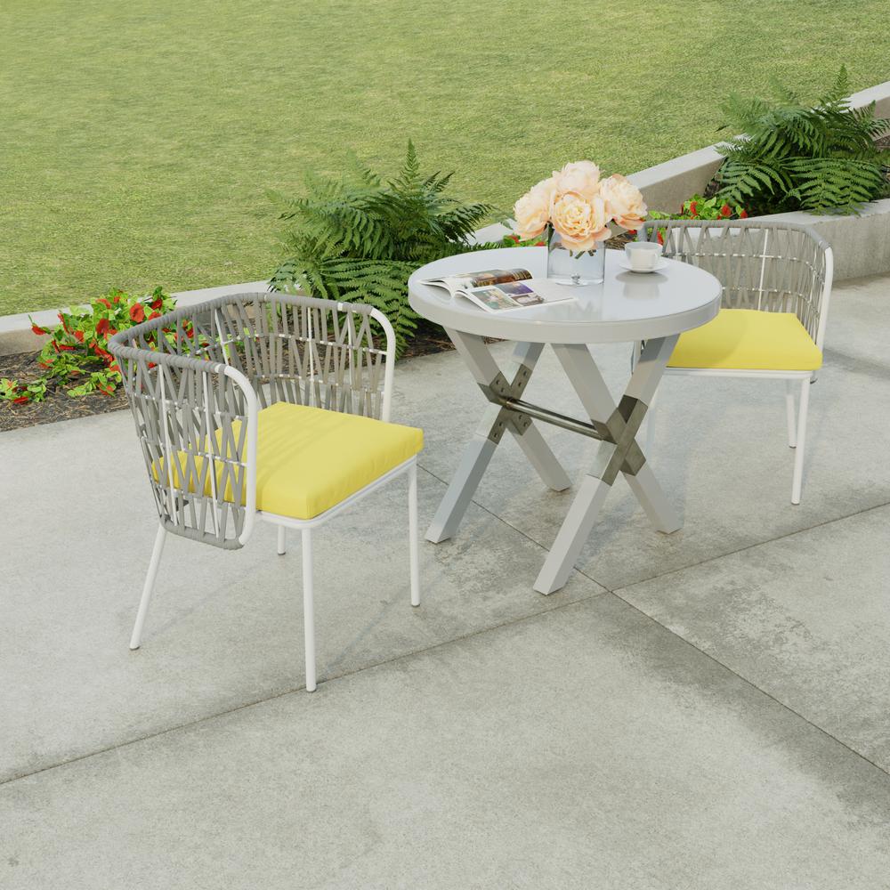Sunray Yellow Solid Outdoor Chair Pads Seat Cushions with Ties (2-Pack). Picture 3
