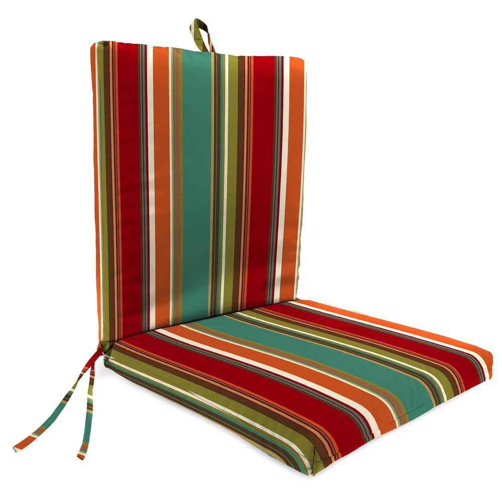 Westport Teal Multi Stripe French Edge Outdoor Chair Cushion with Ties. Picture 1