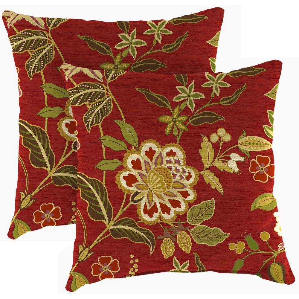 Alberta Salsa Red Floral Square Knife Edge Outdoor Throw Pillows (2-Pack). Picture 1