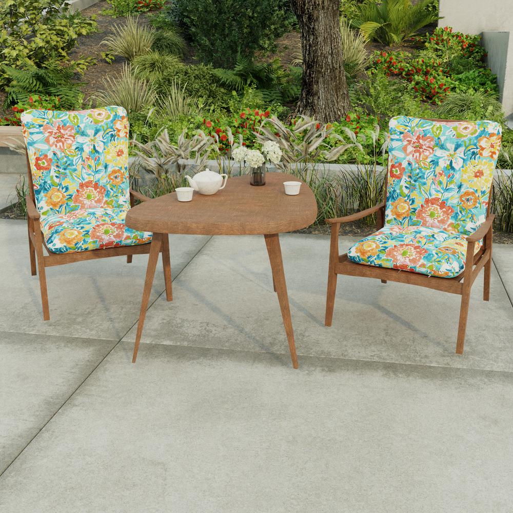 Sun River Sky Multi Floral Outdoor Chair Cushion with Ties and Hanger Loop. Picture 3