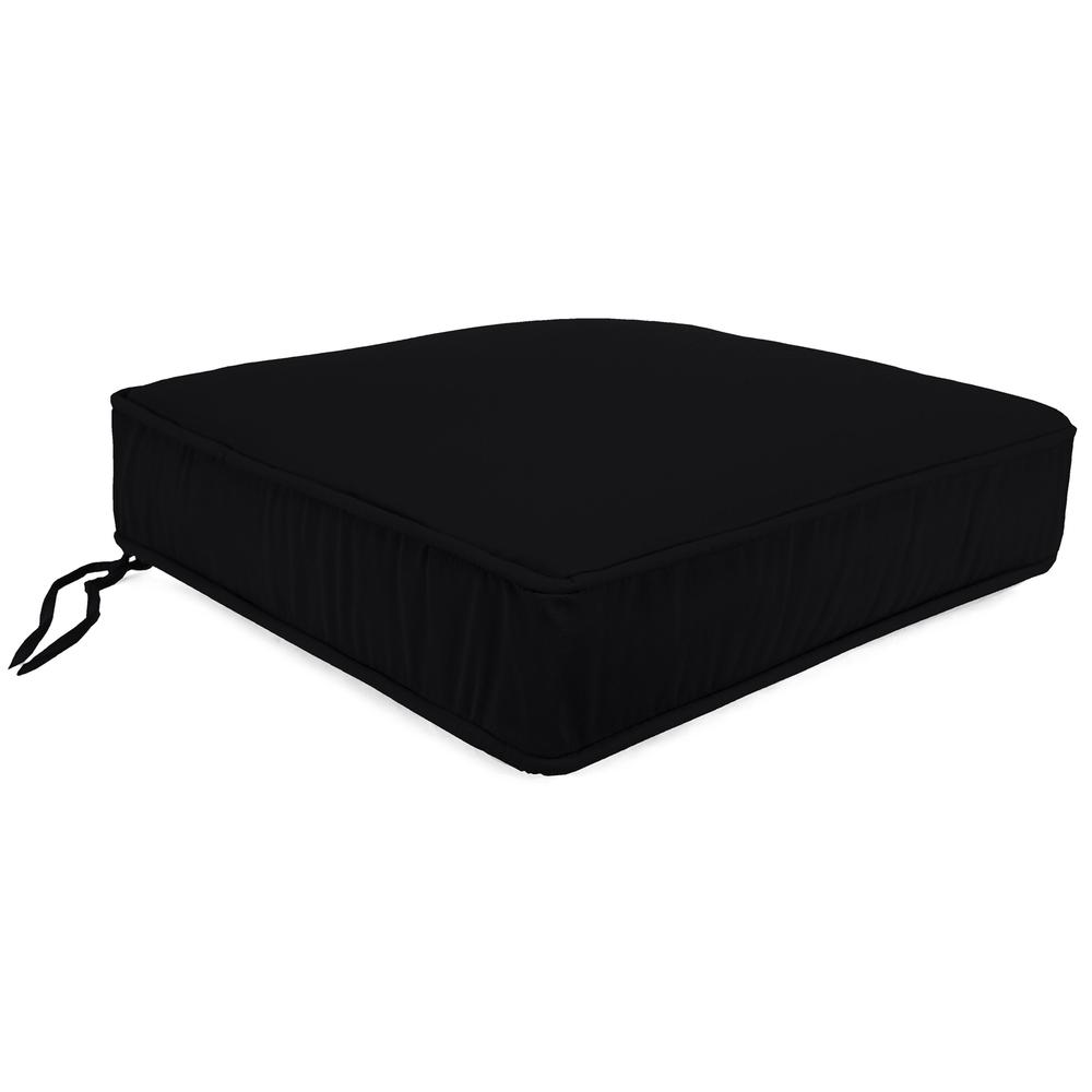 Canvas Black Solid Boxed Edge Outdoor Deep Seat Cushion with Ties and Welt. Picture 1