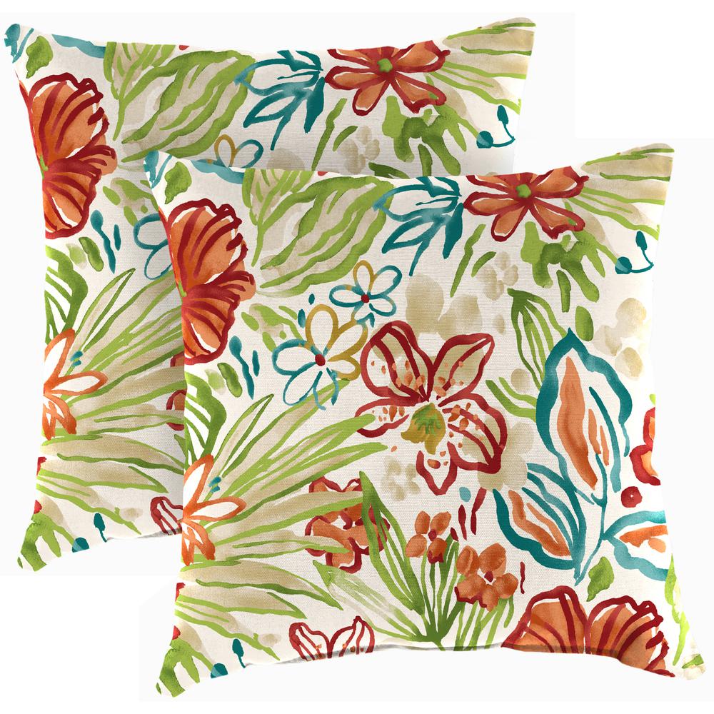 Valeda Breeze Multi Floral Square Knife Edge Outdoor Throw Pillows (2-Pack). Picture 1
