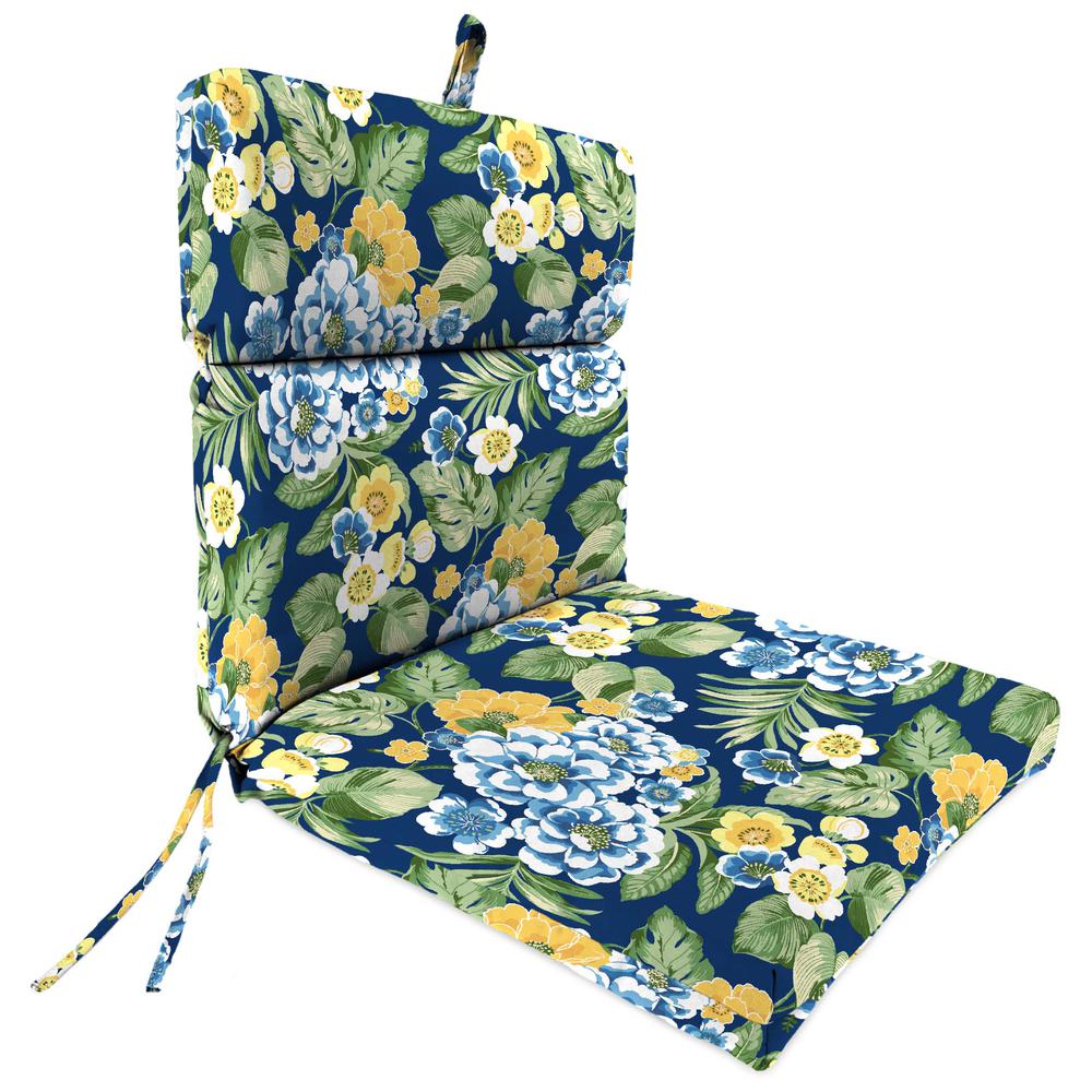 Binessa Lapis Blue Floral French Edge Outdoor Chair Cushion with Ties. Picture 1