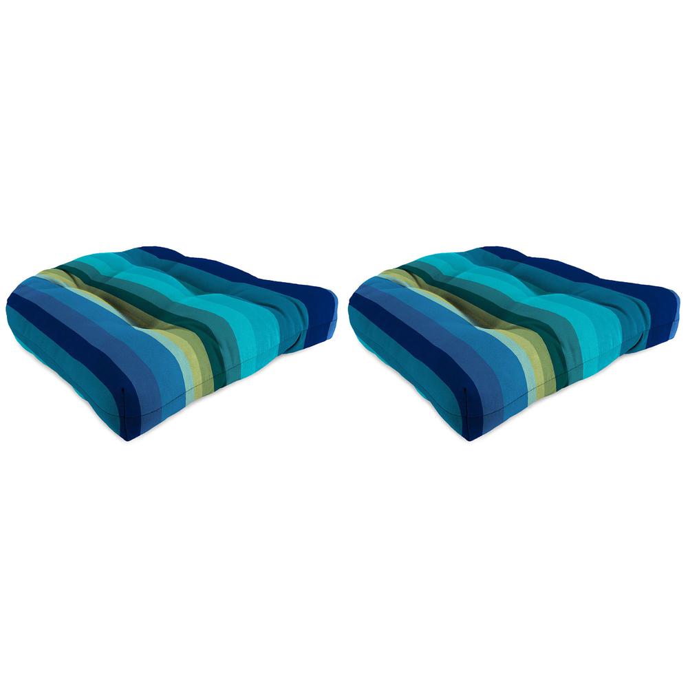 Islip Teal Stripe Tufted Outdoor Seat Cushion with Rounded Back Corners (2-Pack). Picture 1