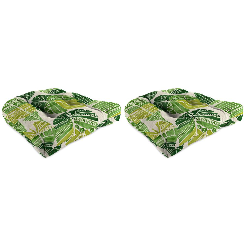 Hixon Palm Green Leaves Tufted Outdoor Seat Cushion (2-Pack). Picture 1