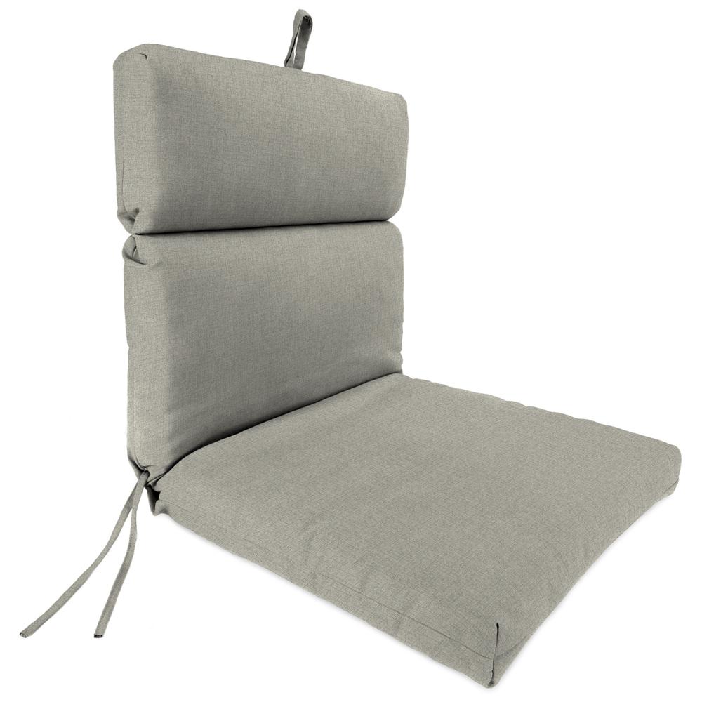 McHusk Stone Grey Solid Rectangular French Edge Outdoor Chair Cushion with Ties. Picture 1