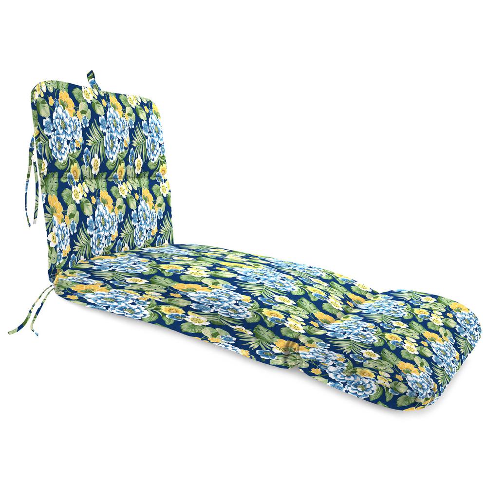 Binessa Lapis Blue Floral Outdoor Cushion with Ties and Hanger Loop. Picture 1