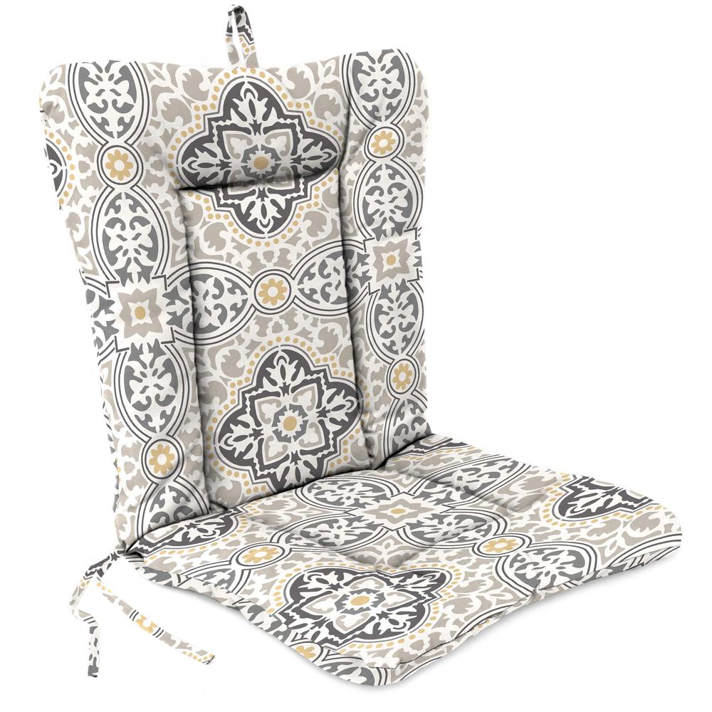 Rave Grey Quatrefoil Outdoor Chair Cushion with Ties and Hanger Loop. Picture 1