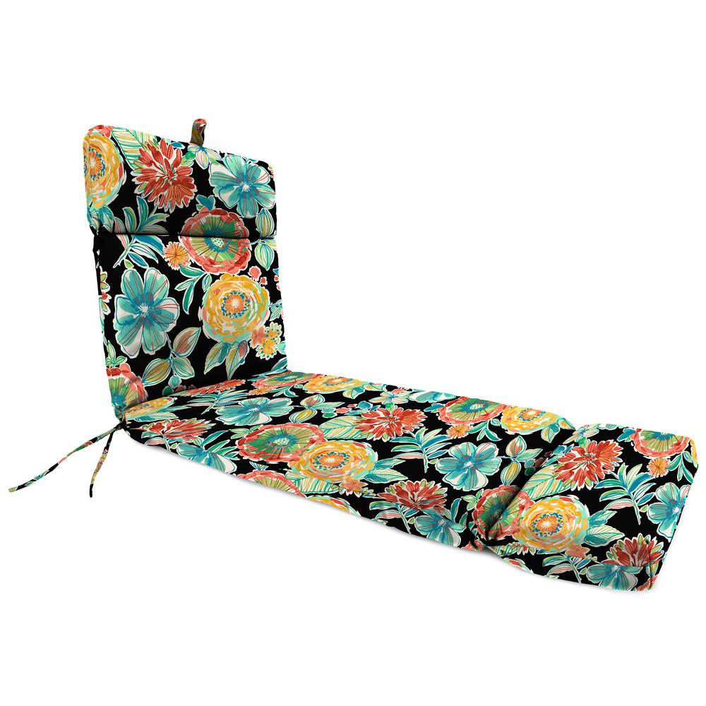 Colsen Noir Black Floral Rectangular French Edge Outdoor Cushion with Ties. Picture 1