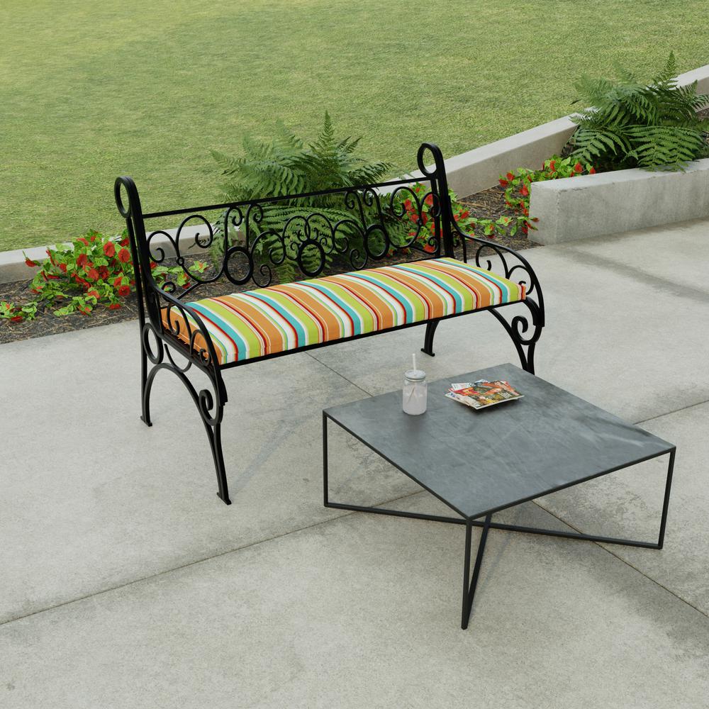 Covert Breeze Multi Stripe Outdoor Settee Swing Bench Cushion with Ties. Picture 3