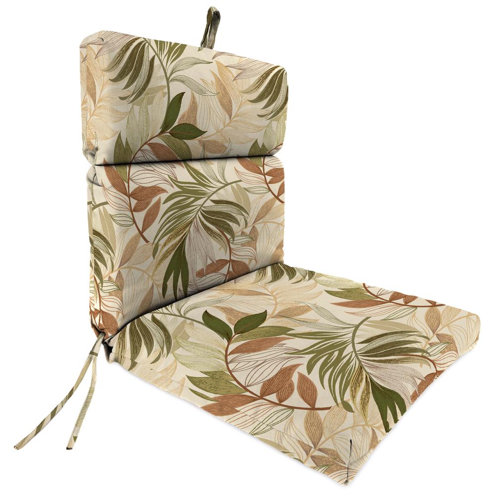 Oasis Nutmeg Beige Leaves French Edge Outdoor Chair Cushion with Ties. Picture 1