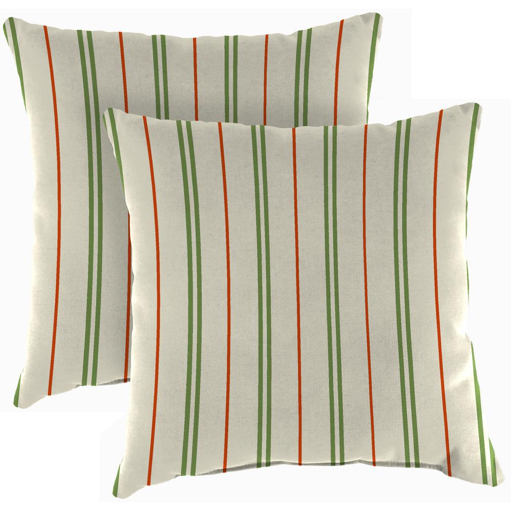 Gallan Cedar Grey Stripe Square Knife Edge Outdoor Throw Pillows (2-Pack). Picture 1