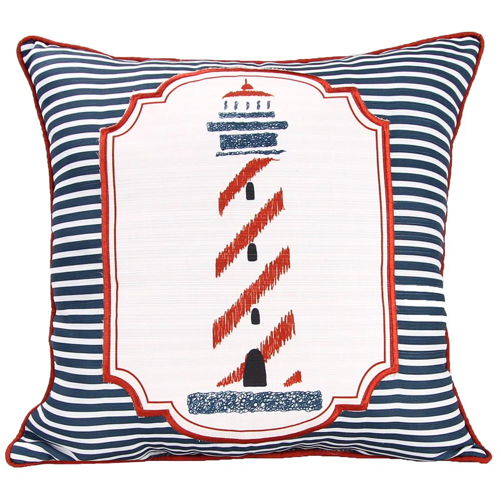 Lighthouse Stripe Red, White and Blue Nautical Decorative Throw Pillow. Picture 1