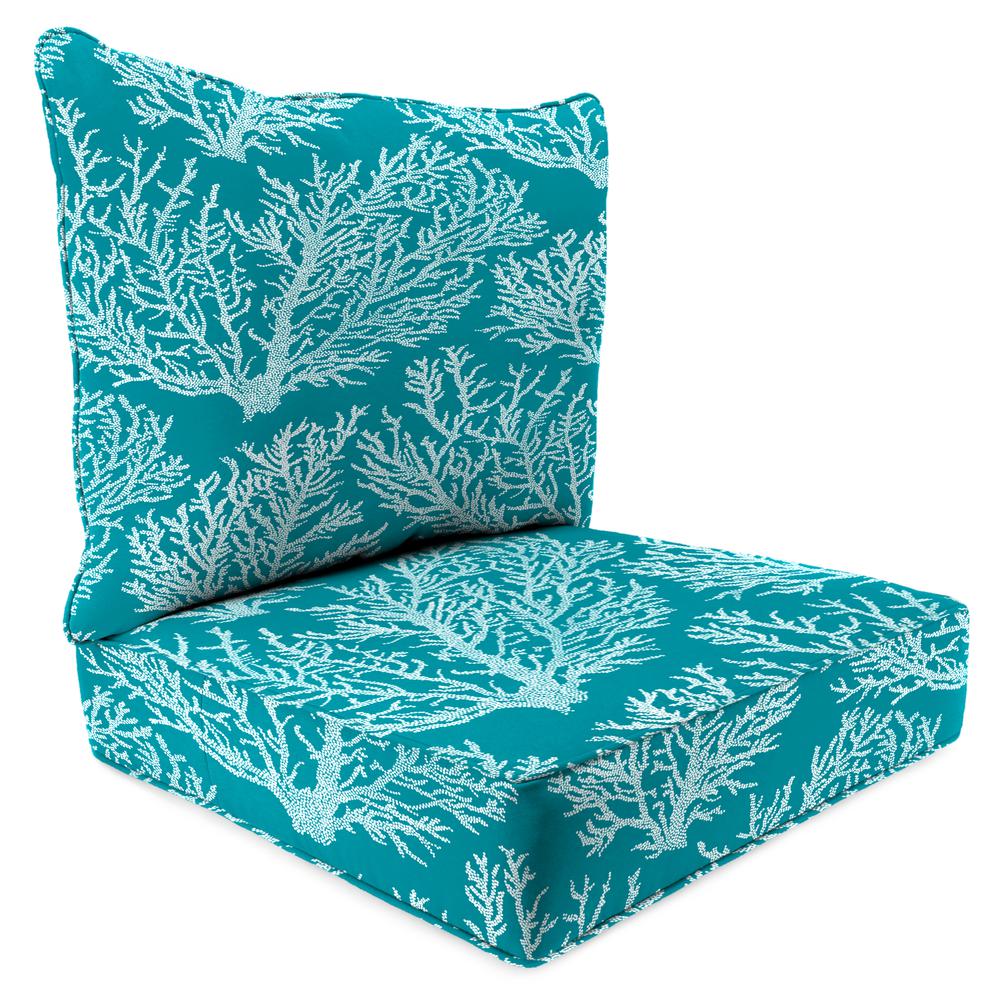 Seacoral Turquoise Nautical Outdoor Chair Seat and Back Cushion Set with Welt. Picture 1