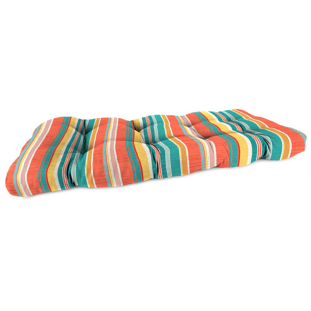 Kodi Cornhusk Multi Stripe Tufted Outdoor Settee Bench Cushion. Picture 1
