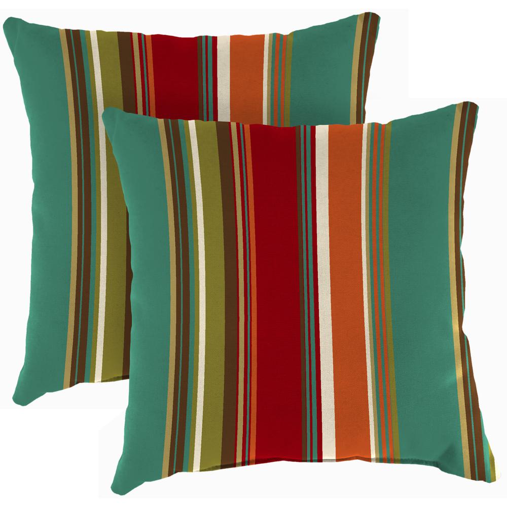 Westport Teal Multi Stripe Square Knife Edge Outdoor Throw Pillows (2-Pack). Picture 1