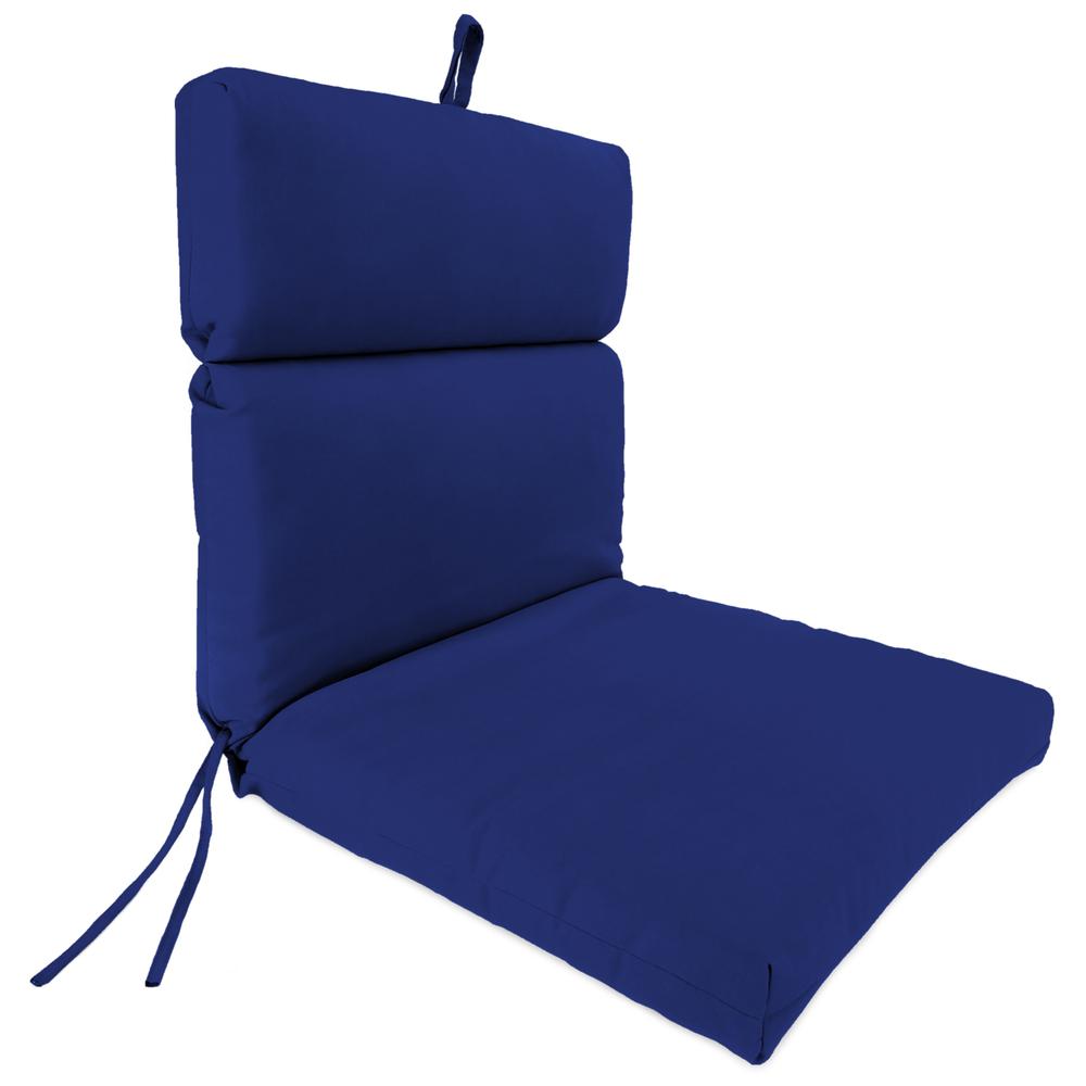 Veranda Cobalt Blue Solid French Edge Outdoor Chair Cushion with Ties. Picture 1