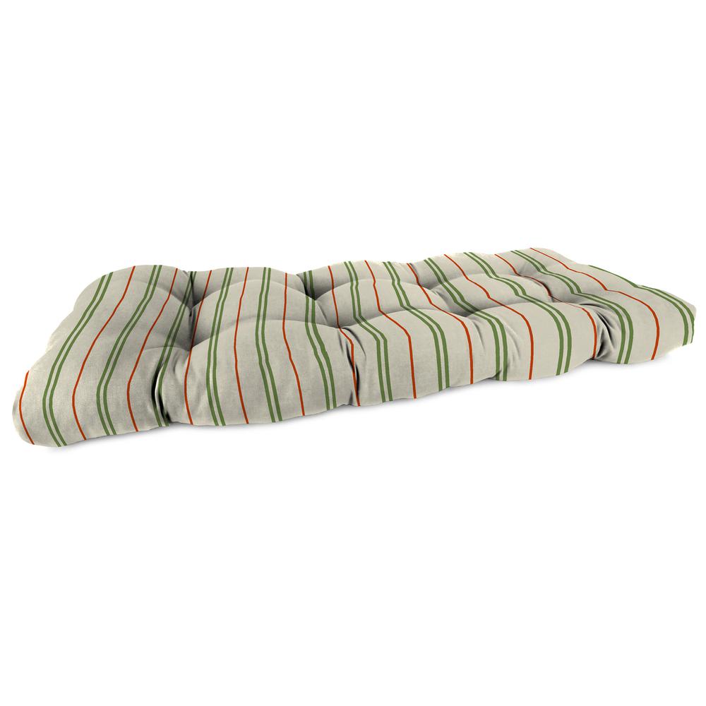 Gallan Cedar Grey Stripe Tufted Outdoor Settee Bench Cushion. Picture 1