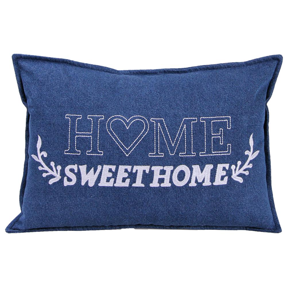 Denim Blue Home Sweet Home Novelty Decorative Lumbar Throw Pillow with Flange. Picture 1