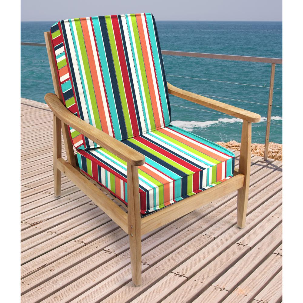 2-Piece Carousel Confetti Multi Stripe Outdoor Chair Seat and Back Cushion Set. Picture 3