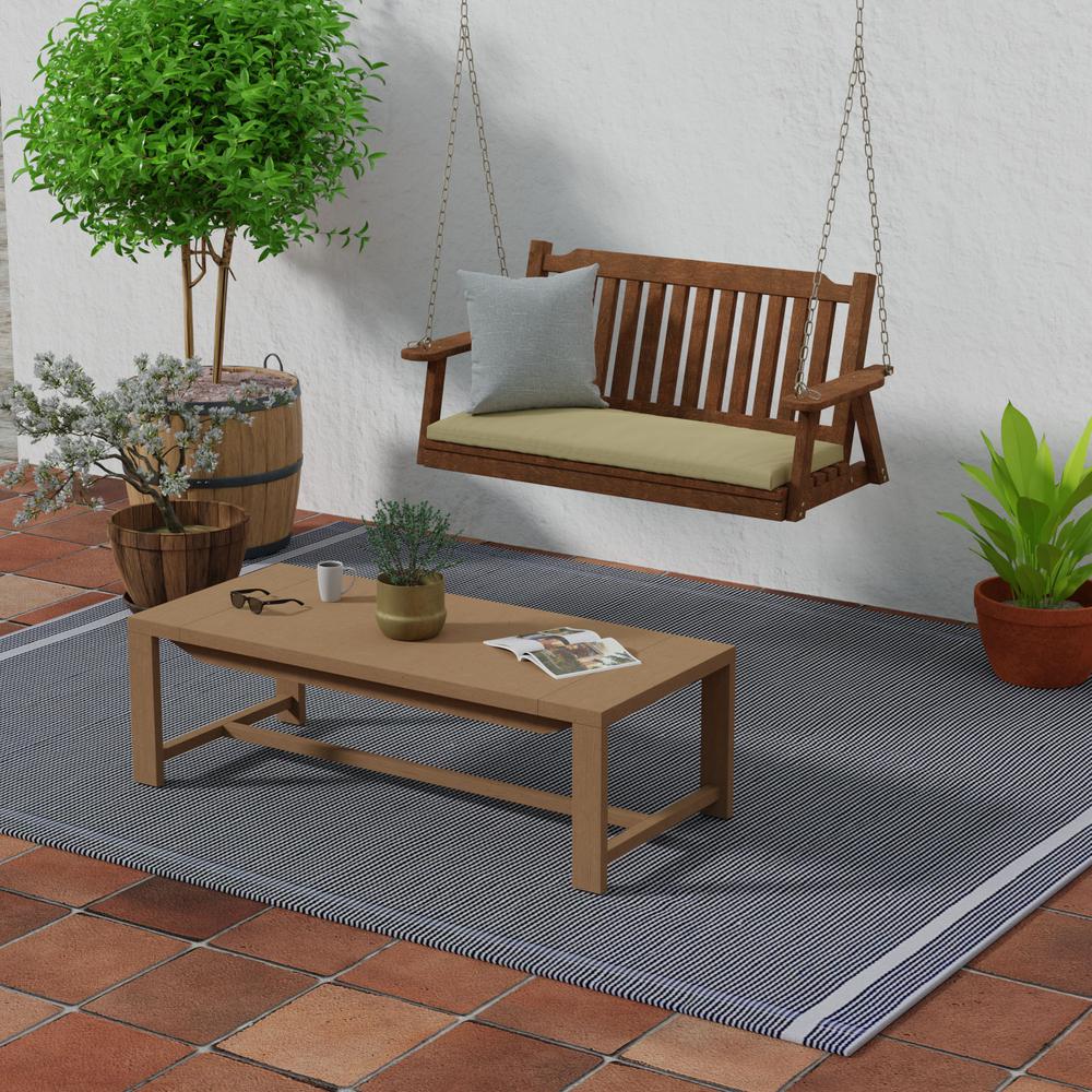 Sunbrella Heather Beige Solid Outdoor Settee Swing Bench Cushion with Ties. Picture 3