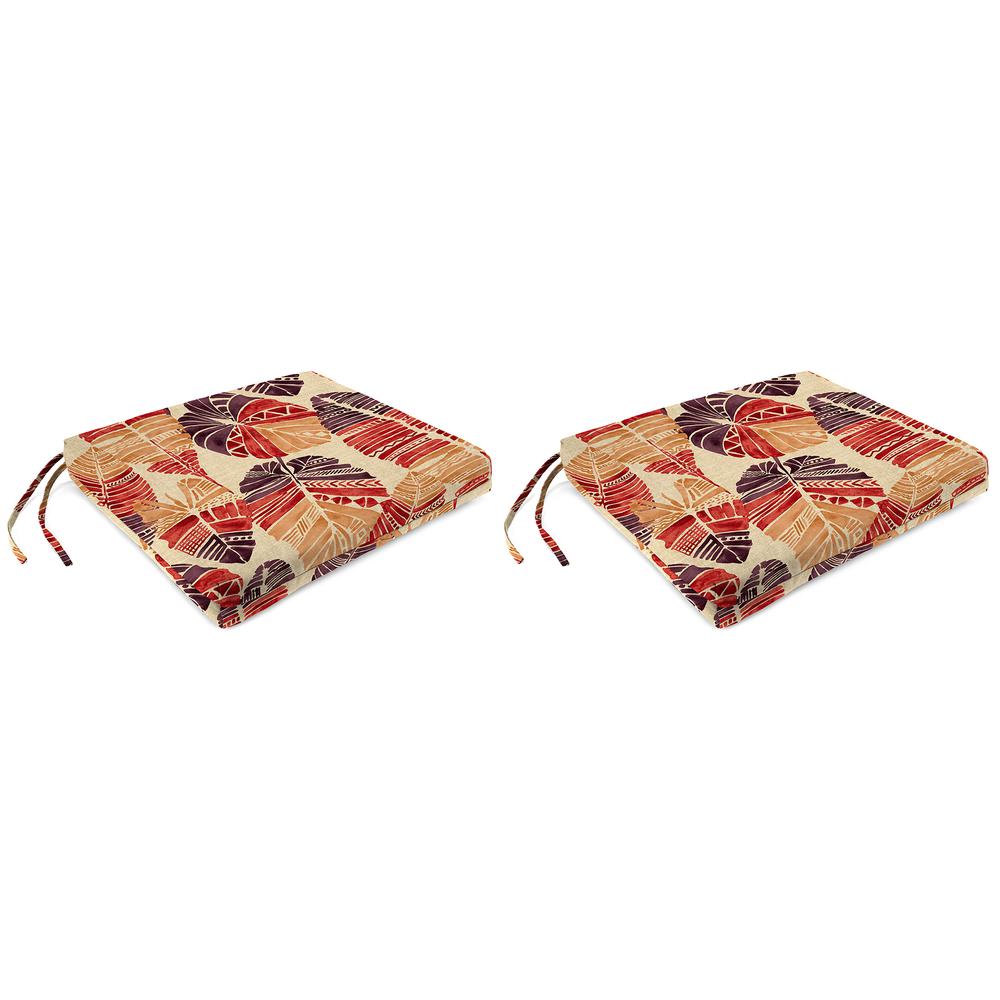 Hixon Sunset Beige Leaves Outdoor Chair Pads Seat Cushions with Ties (2-Pack). Picture 1