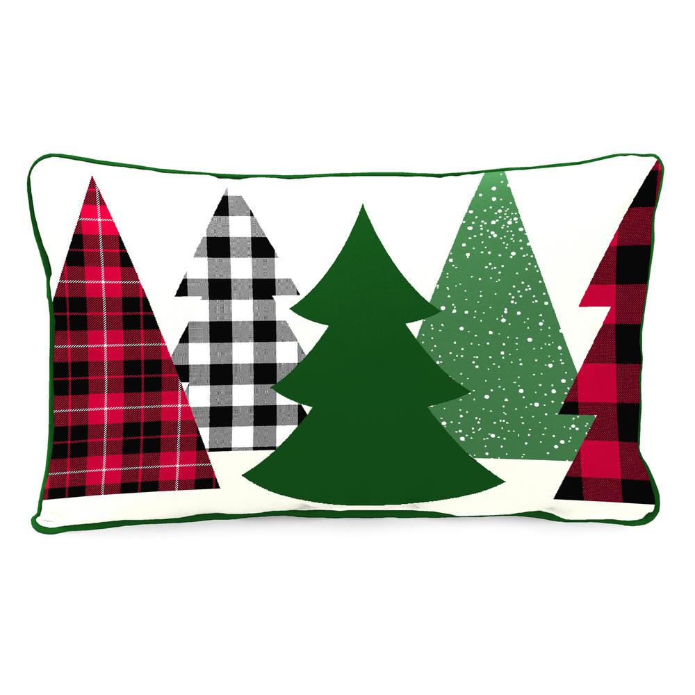 Plaid Christmas Trees and Green Leaves Outdoor Throw Pillow (2-Pack). Picture 4