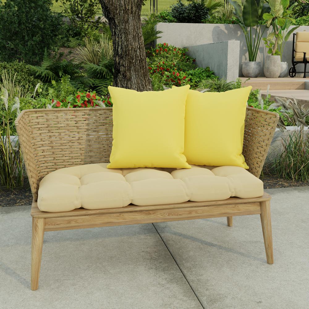 Sunray Yellow Solid Square Knife Edge Outdoor Throw Pillows (2-Pack). Picture 3
