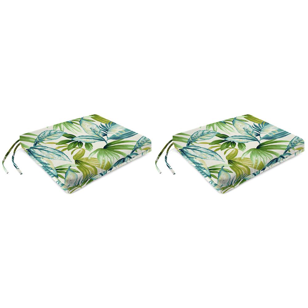 Seneca Caribbean Blue Leaves Outdoor Chair Pads Seat Cushions with Ties (2-Pack). Picture 1