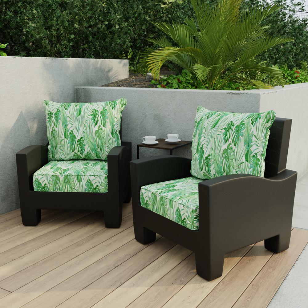 Bryann Tortoise Green Tropical Outdoor Chair Seat and Back Cushion Set with Welt. Picture 3