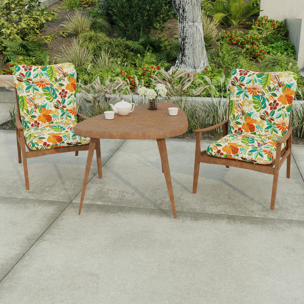 Lensing Jungle Multi Floral Outdoor Chair Cushion with Ties and Hanger Loop. Picture 3