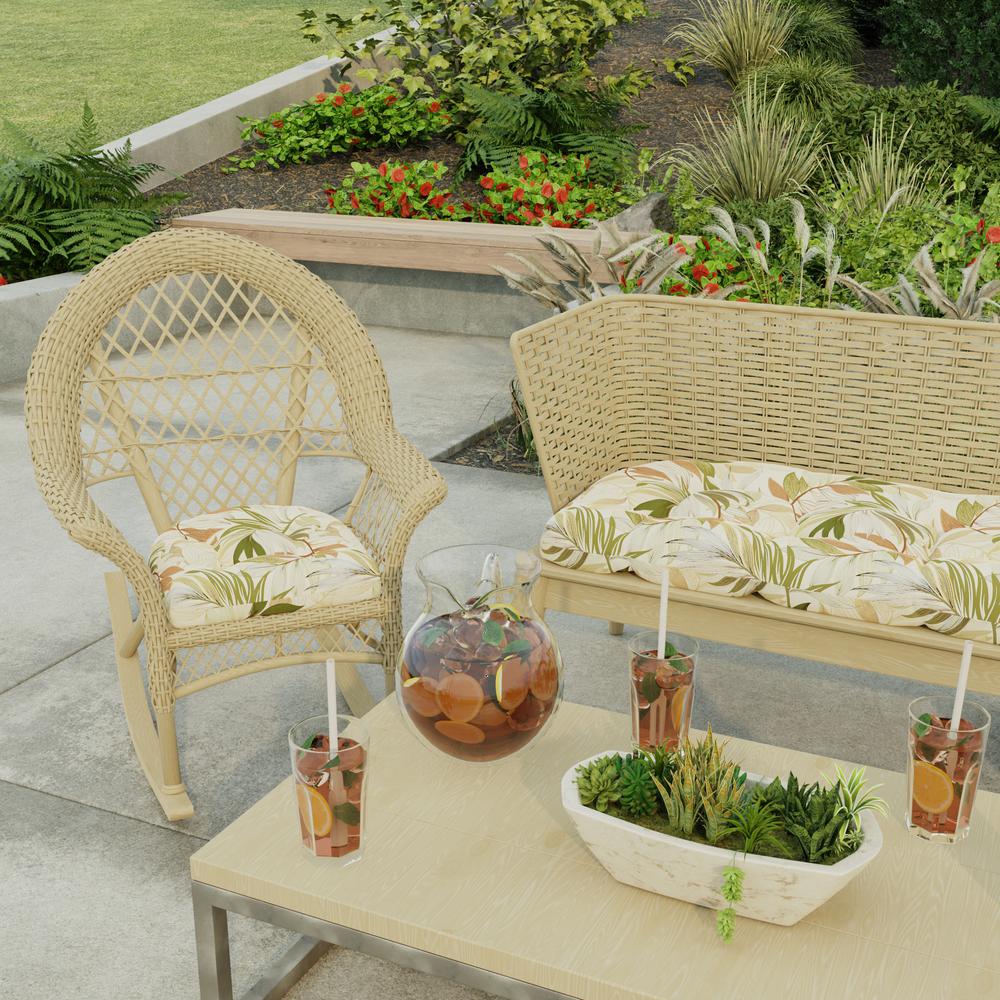 Oasis Nutmeg Beige Leaves Tufted Outdoor Seat Cushion (2-Pack). Picture 3