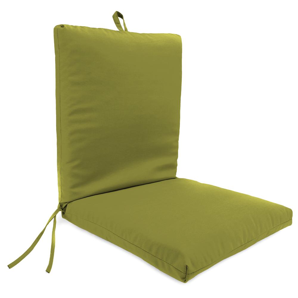 Veranda Kiwi Green Solid Rectangular French Edge Outdoor Chair Cushion with Ties. Picture 1