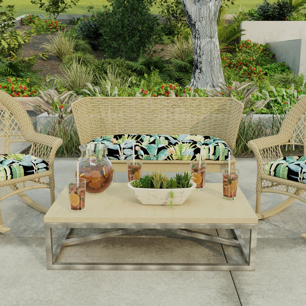 Hatteras Ebony Black Floral Tufted Outdoor Settee Bench Cushion. Picture 3