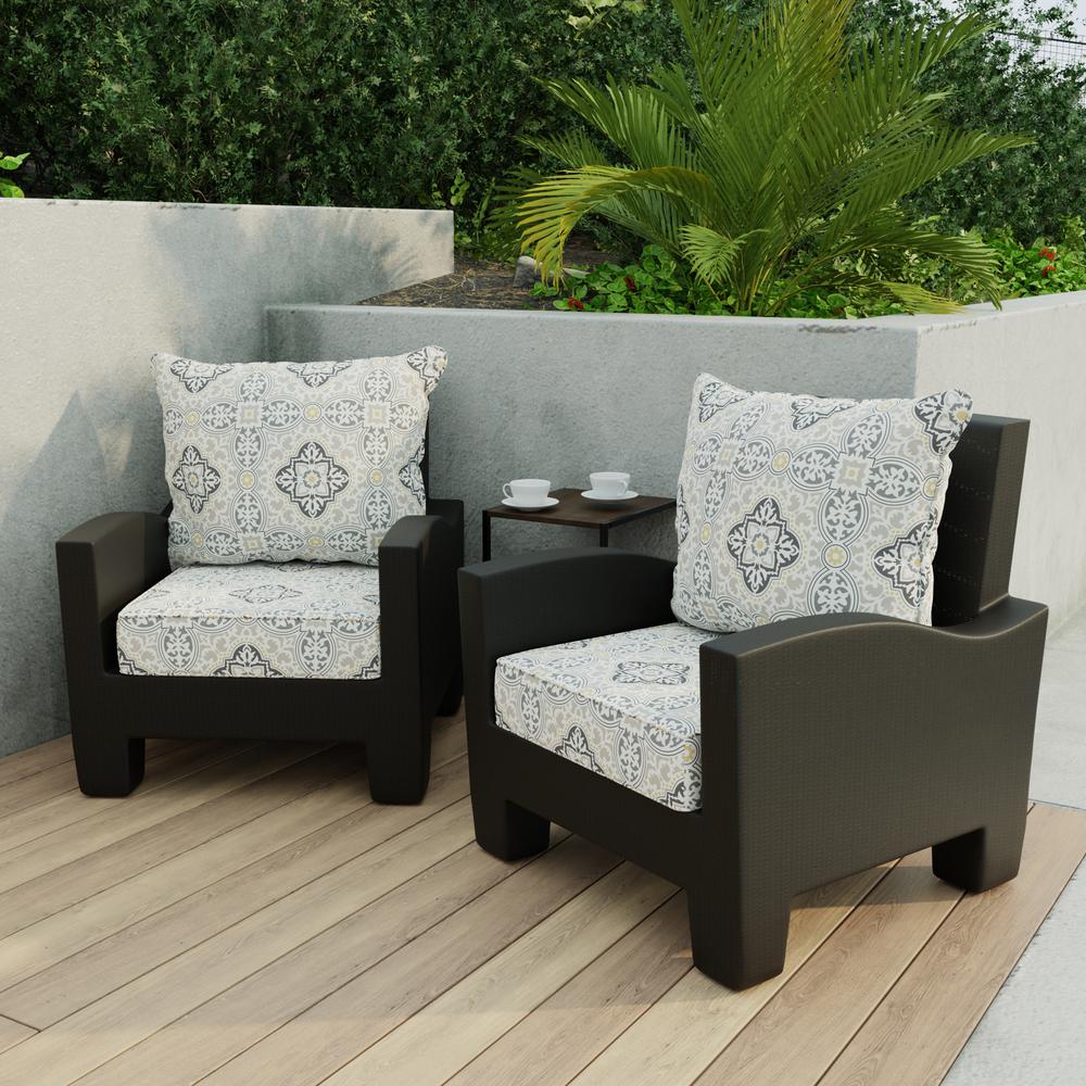 Rave Grey Geometric Boxed Edge Outdoor Chair Seat and Back Cushion Set with Welt. Picture 3