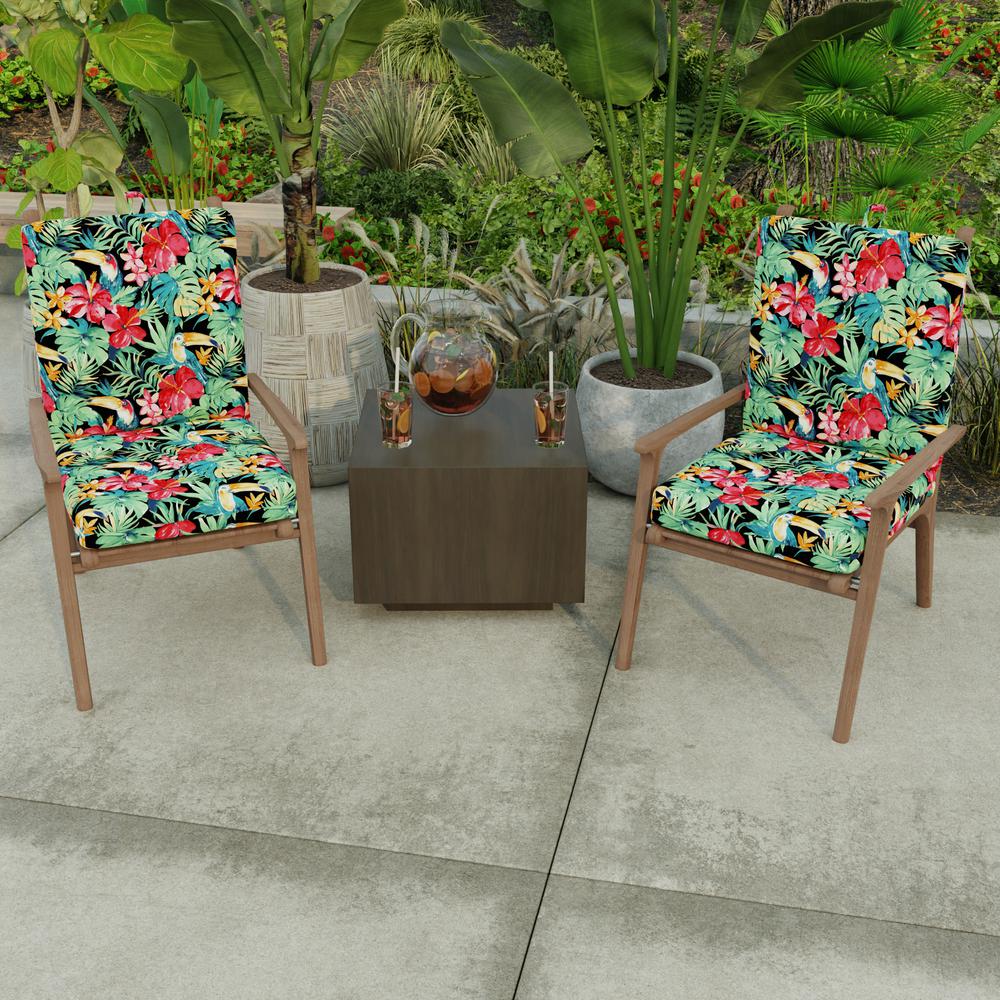 Rani Citrus Black Tropical French Edge Outdoor Chair Cushion with Ties. Picture 3