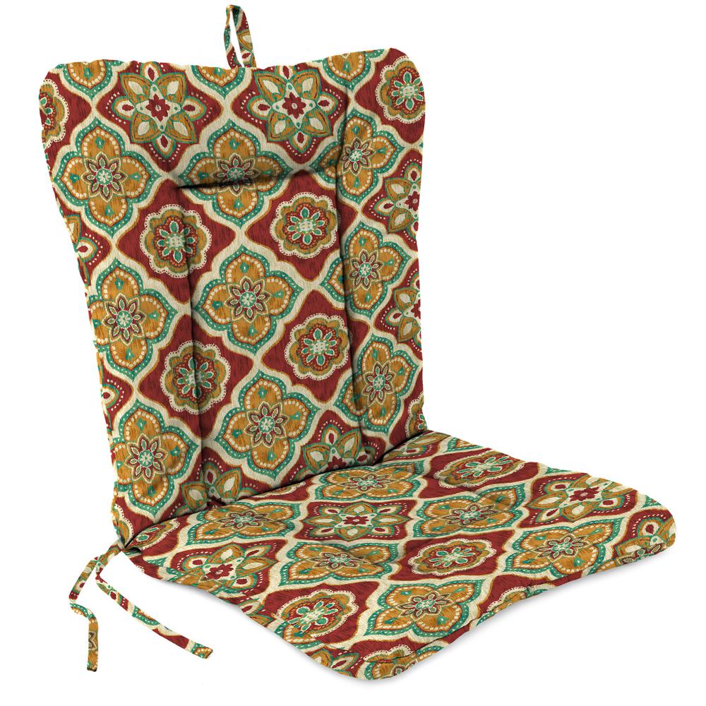 Adonis Jewel Red Medallion Outdoor Chair Cushion with Ties and Hanger Loop. Picture 1