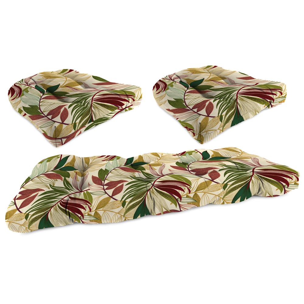 3-Piece Oasis Gem Beige Leaves Tufted Outdoor Cushion Set. Picture 1