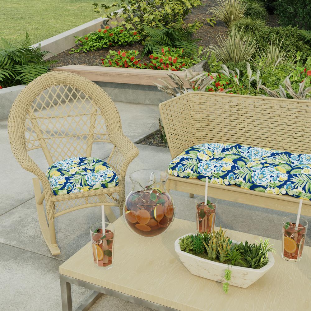 Binessa Lapis Blue Floral Tufted Outdoor Seat Cushion (2-Pack). Picture 3
