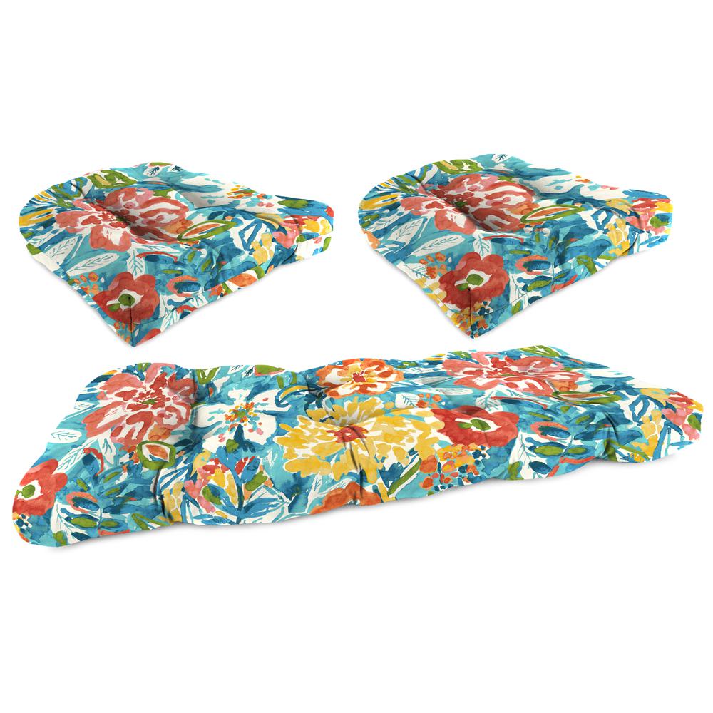 3-Piece Sun River Sky Multi Floral Tufted Outdoor Cushion Set. Picture 1