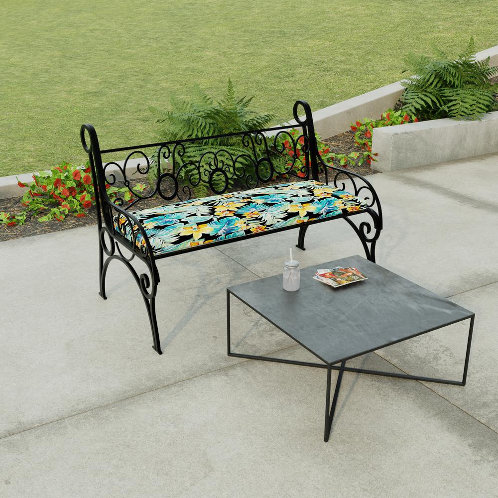 Beachcrest Caviar Black Floral Outdoor Settee Swing Bench Cushion with Ties. Picture 3