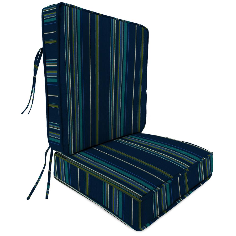 2-Piece Stanton Lagoon Multi Stripe Outdoor Chair Seat and Back Cushion Set. Picture 1