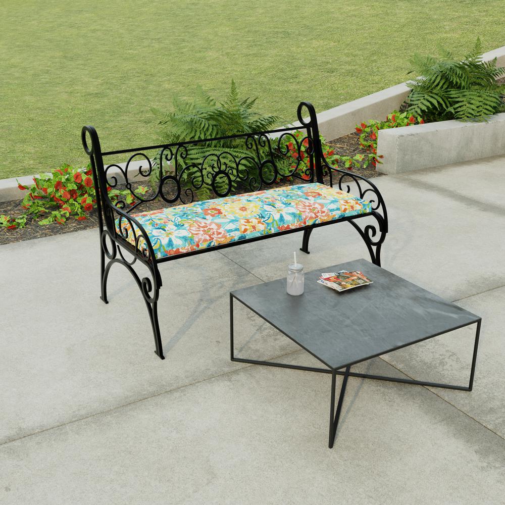 Sun River Sky Multi Floral Outdoor Settee Swing Bench Cushion with Ties. Picture 3