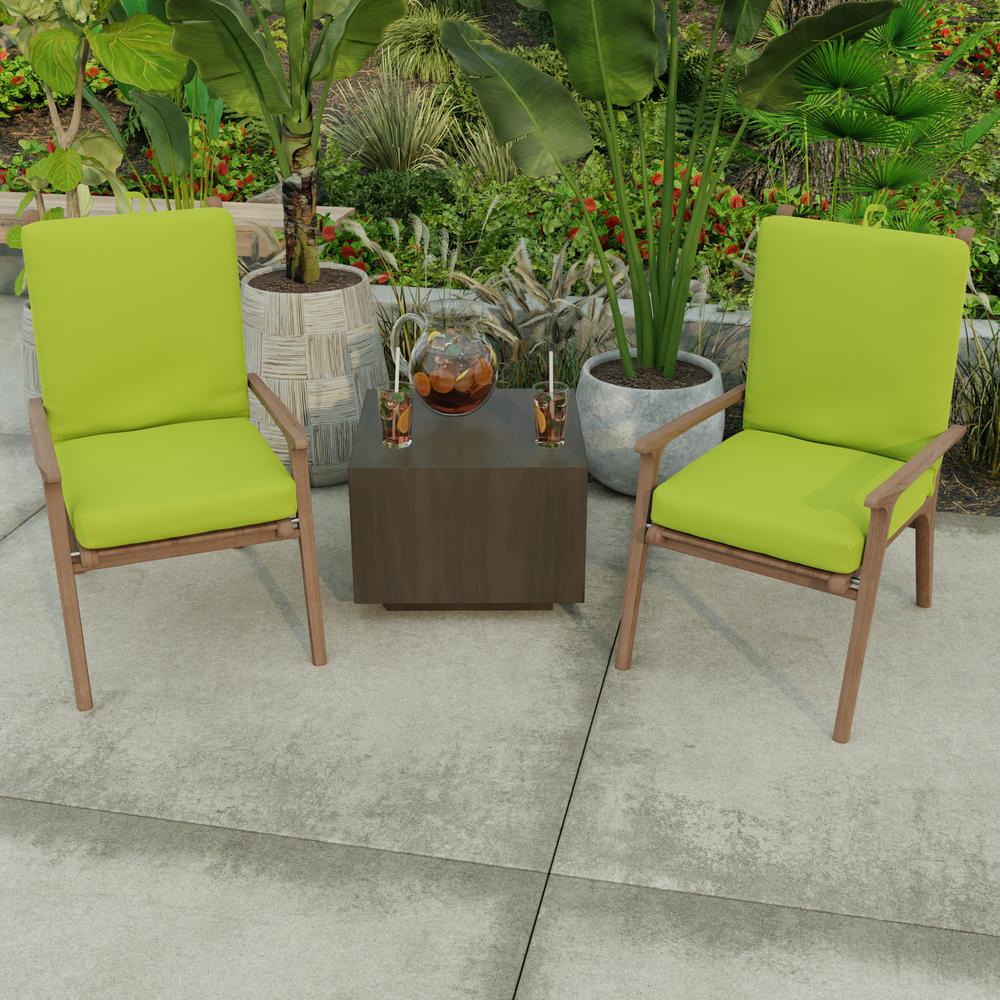 Veranda Citrus Green Solid French Edge Outdoor Chair Cushion with Ties. Picture 3