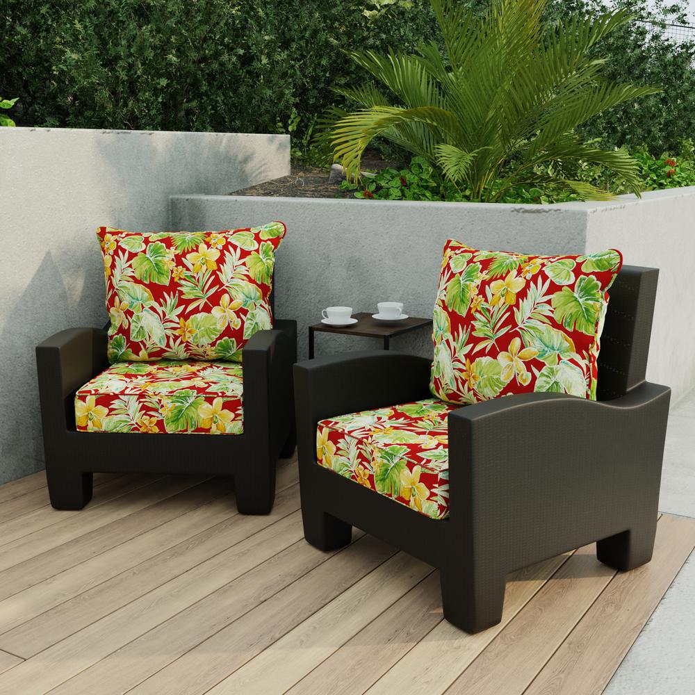 Beachcrest Poppy Red Floral Outdoor Chair Seat and Back Cushion Set with Welt. Picture 3