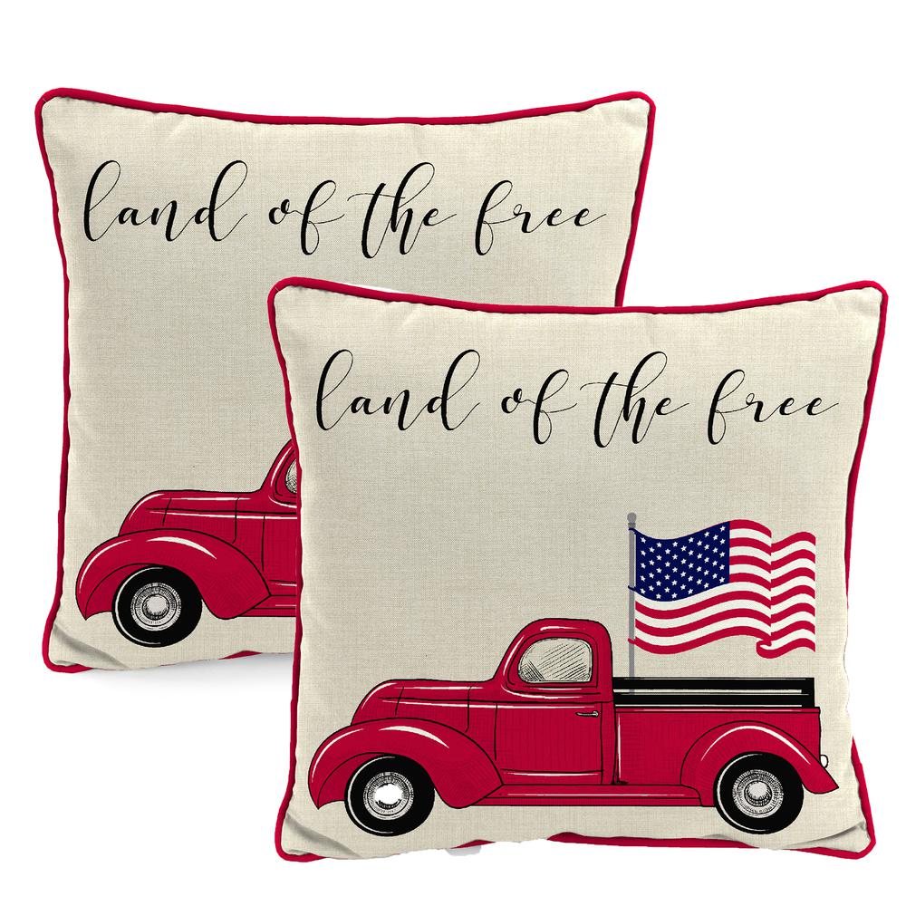 Beige Land of the Free Truck Knife Edge Outdoor Throw Pillow with Welt (2-Pack). Picture 1